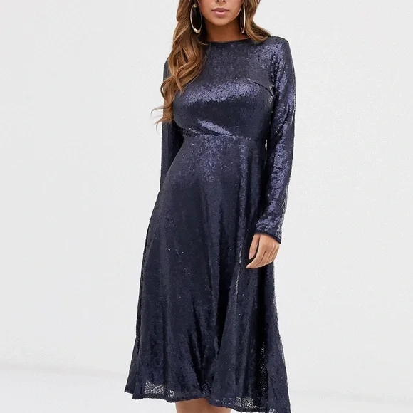 one shoulder flare sleeve mini dress Sequin Fit & Flare Midi Dress, Oyster – Jolie Moi Retail